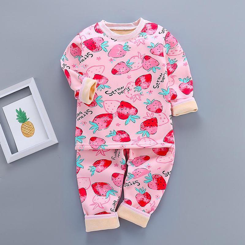 2-piece Strawberry Pattern Pajamas Sets for Toddler Girl