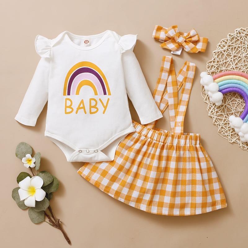 3-piece Romper & Plaid Headband & Plaid Skirt for Baby Girl