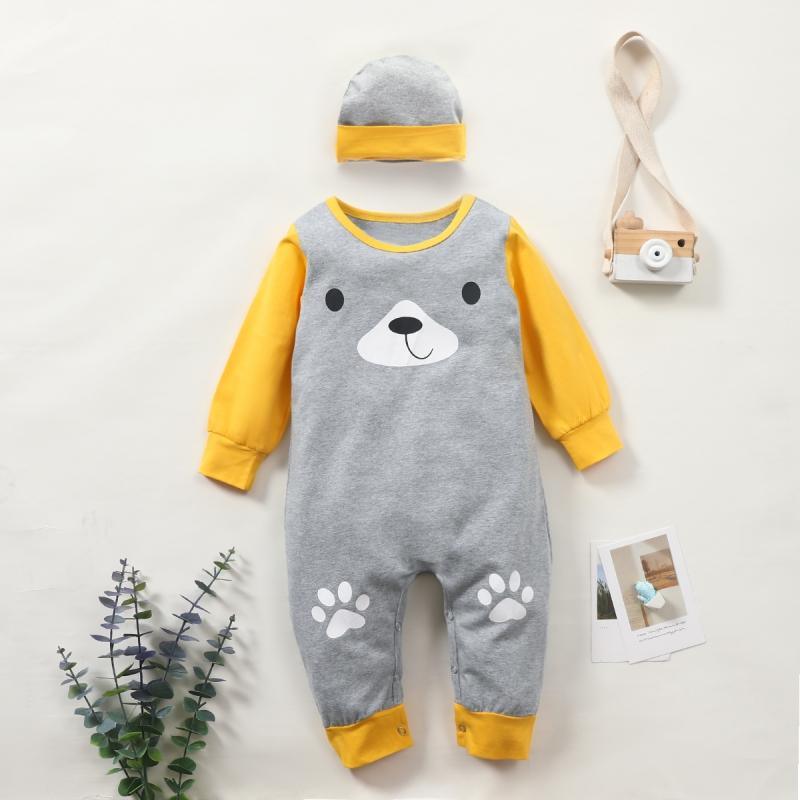 2-piece Bear Pattern Jumpsuit & Hat for Baby Boy