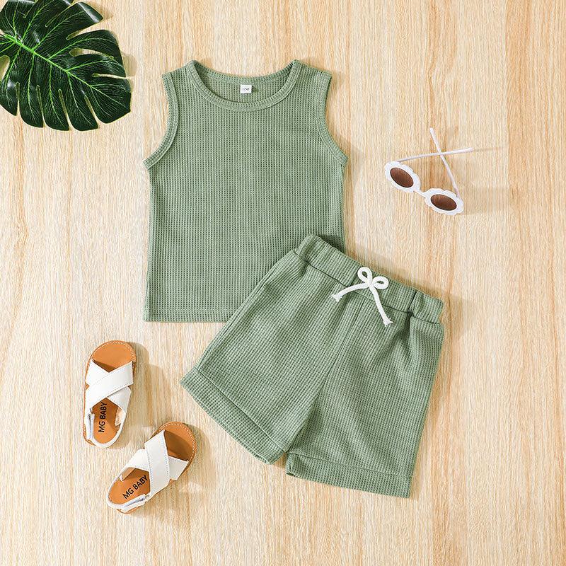 9months-4years Baby Toddler Girl Sets Children Clothing Solid Color Vest Top & Shorts Two-Piece Set Children's Summer Set