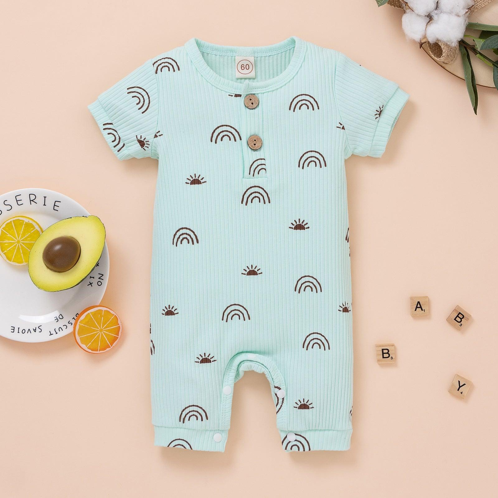 Baby Boy Short-Sleeved Rainbow-Print Ribbed Bodysuit Wholesale Baby Rompers