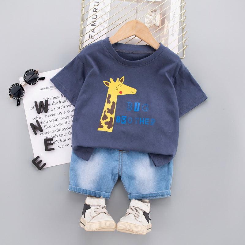 Baby Boy Giraffe Print T-Shirt And Denim Shorts Baby Boy Shorts Set