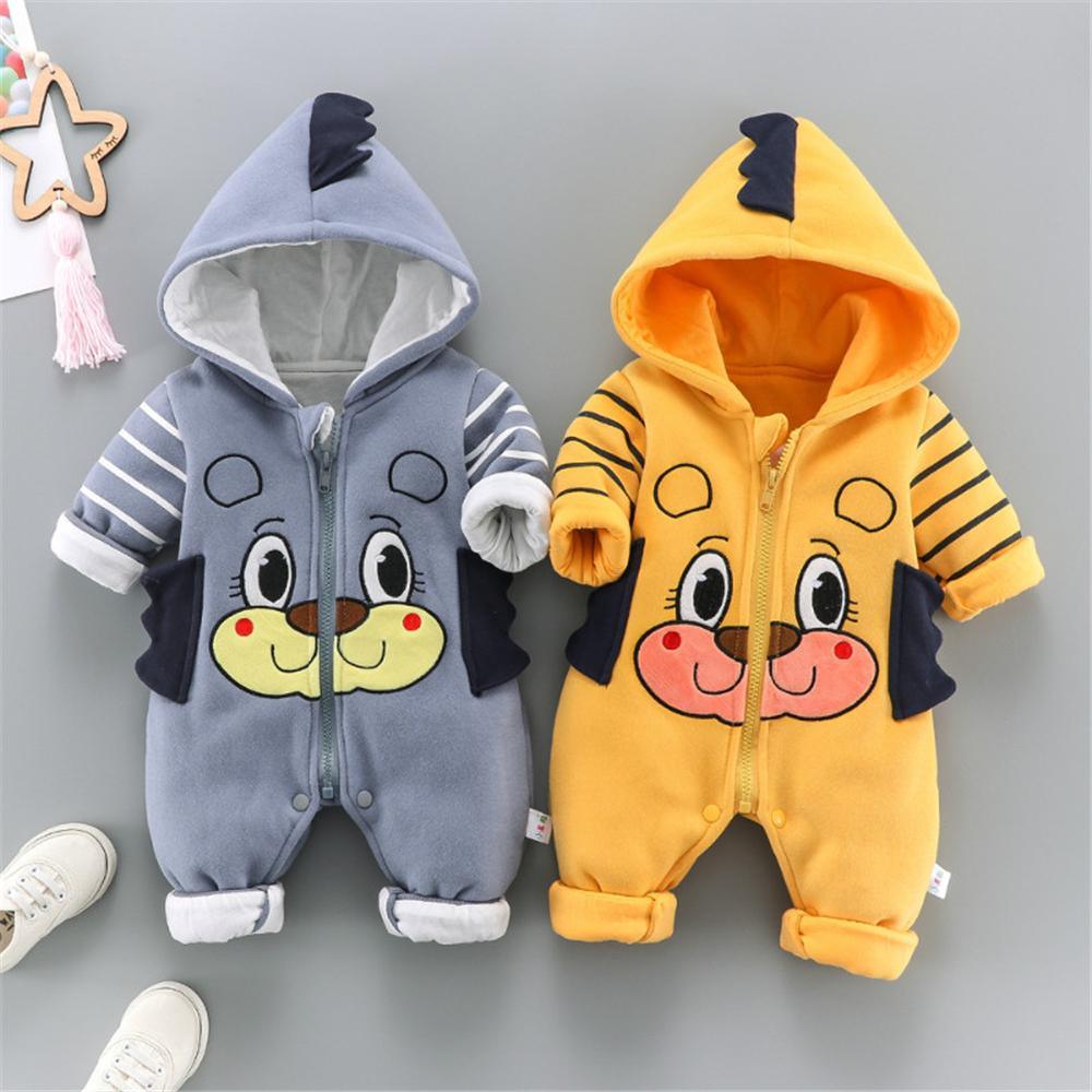 Baby Boys Animal Cartoon Striped Hooded Long Sleeve Romper Baby Wholesale