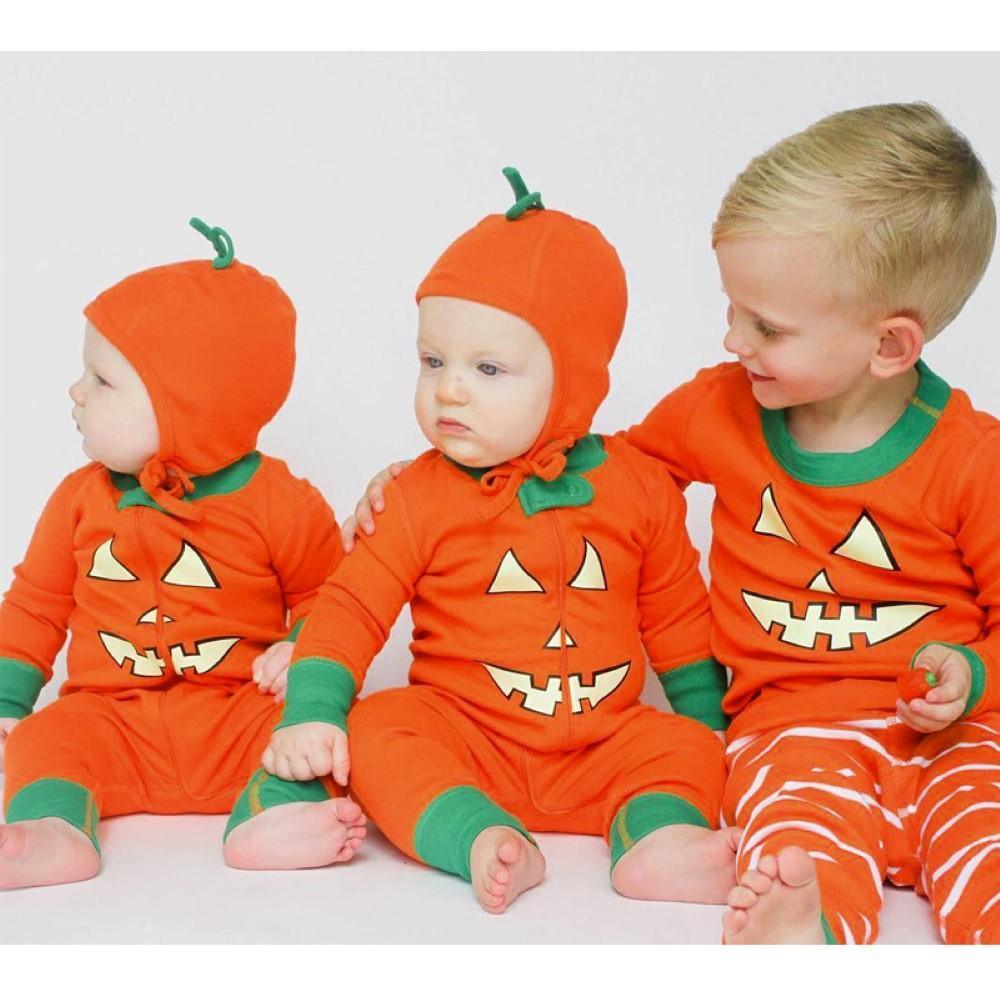 Baby Boy Halloween Pumpkin Printed Romper Baby Wholesale