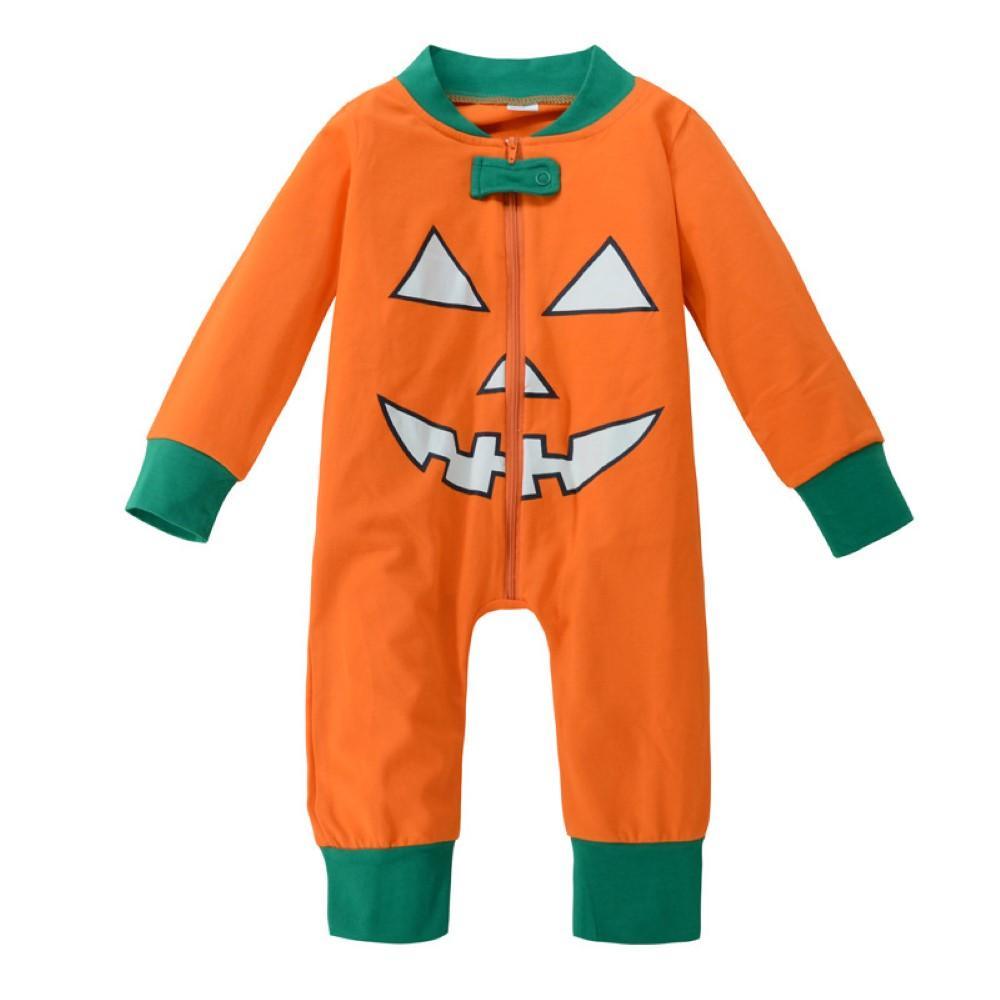 Baby Boy Halloween Pumpkin Printed Romper Baby Wholesale