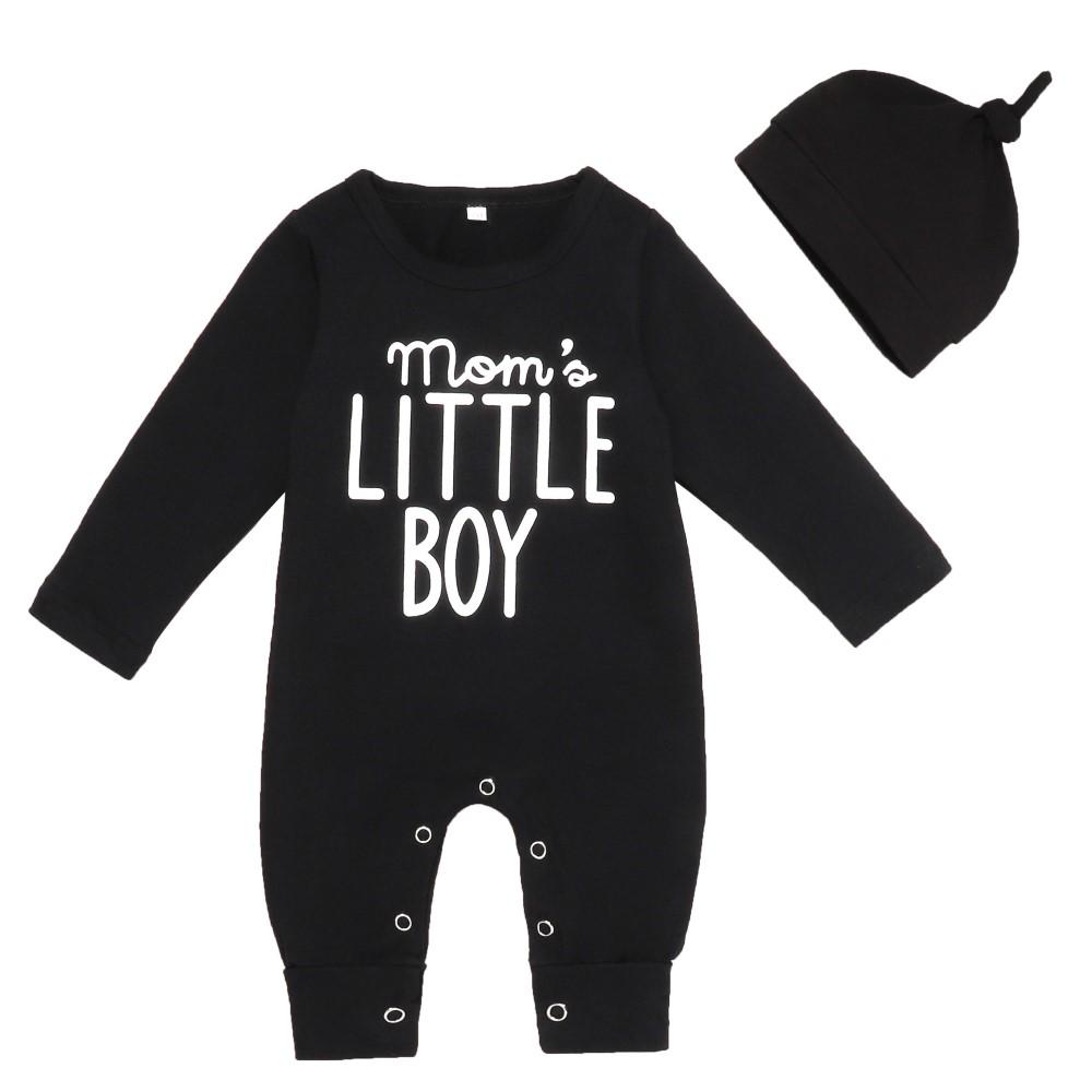 Baby Boys Letter Printed Long Sleeve Romper & Hat Baby Clothing Warehouse