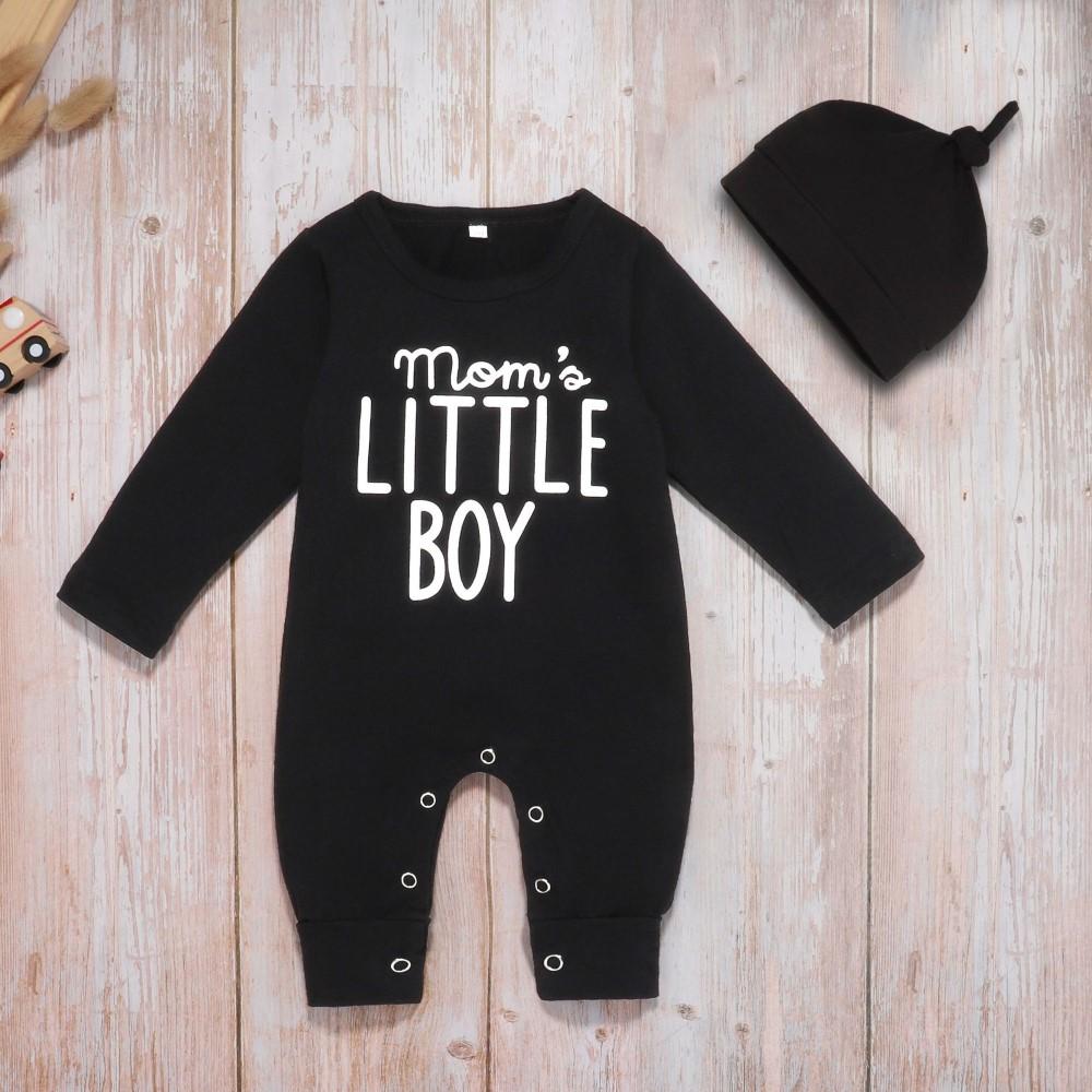 Baby Boys Letter Printed Long Sleeve Romper & Hat Baby Clothing Warehouse