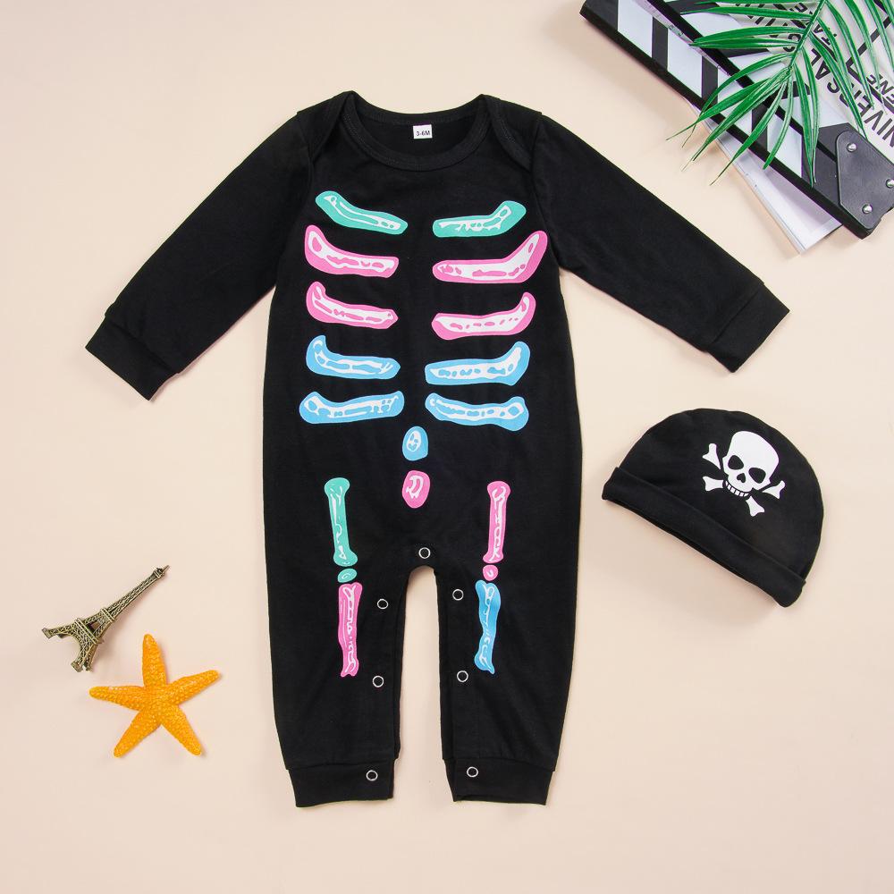 Baby Boys Long Sleeve Printed Bone Romper&Hat Wholesale Baby Rompers