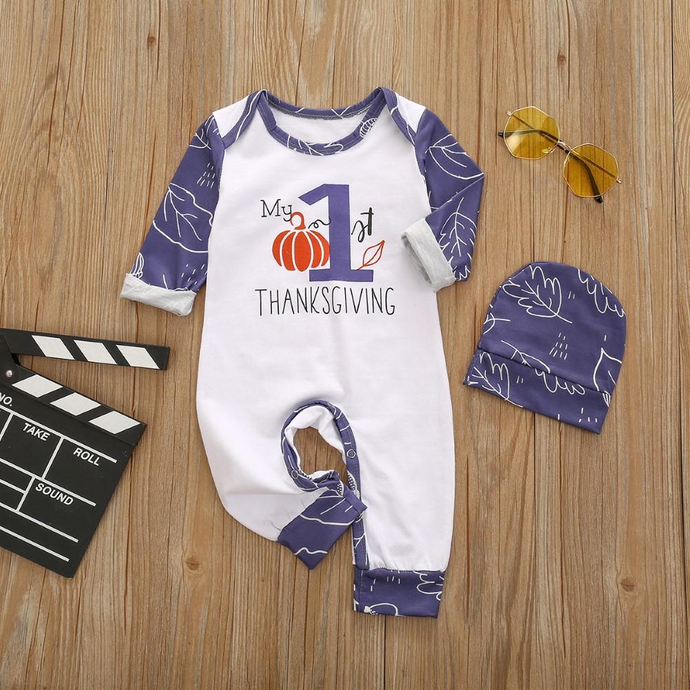 Baby Boys Thanksgiving Letter Printed Romper & Hat Baby Wholesales