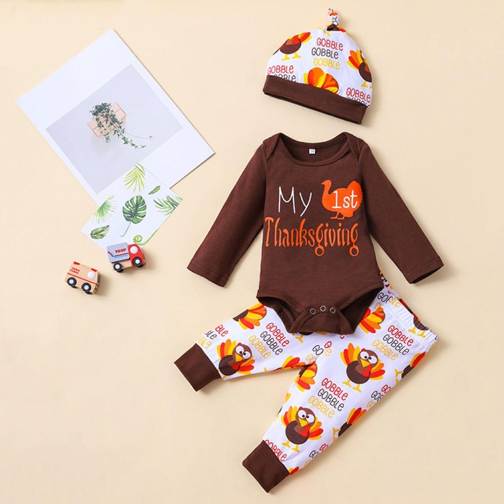 Baby Boys Thanksgiving Letter Printed Top & Pants Hat  Cheap Baby Clothes Online Wholesale