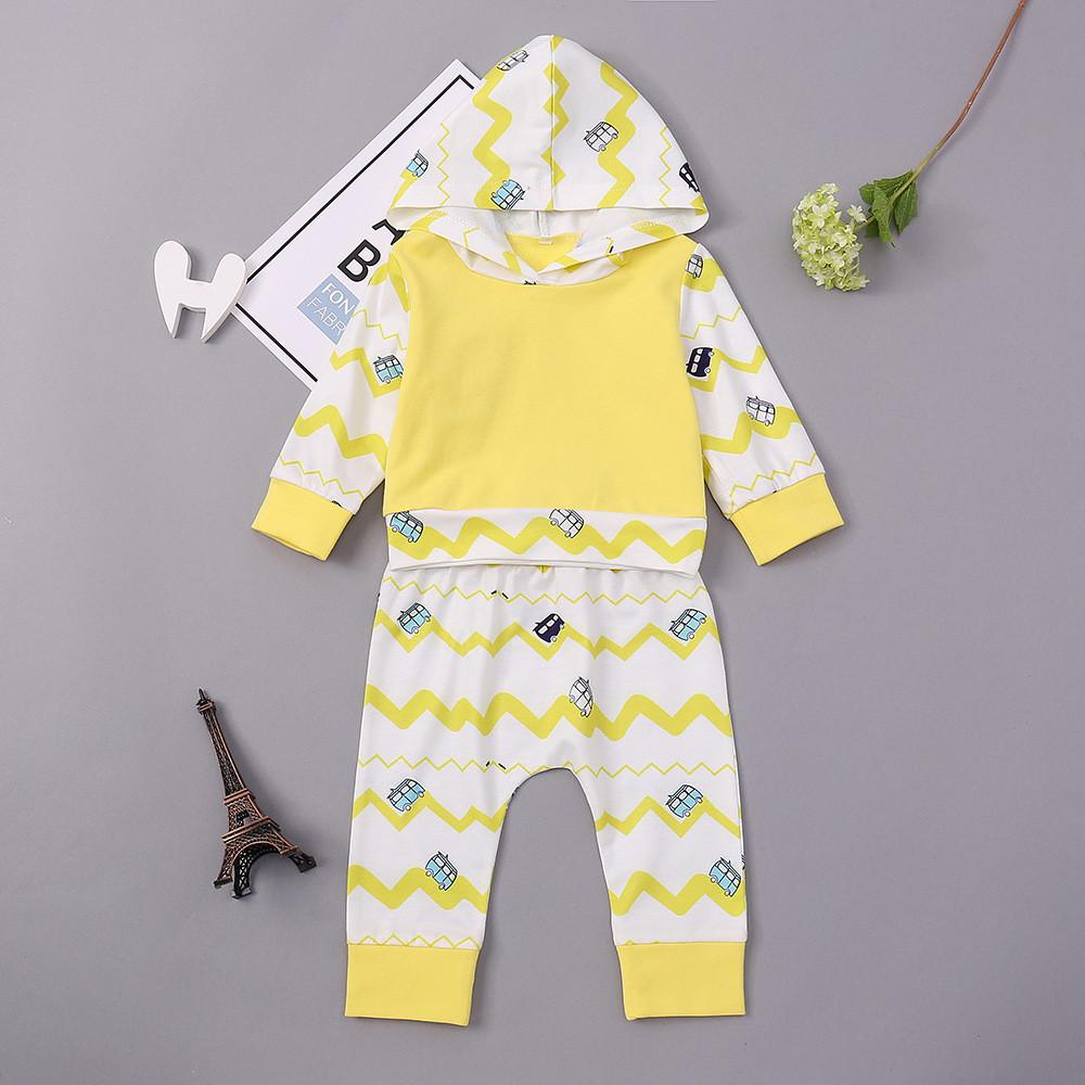 Baby Boys Unisex Long Sleeve Printed Hooded Tops&Pants Baby Clothing In Bulk