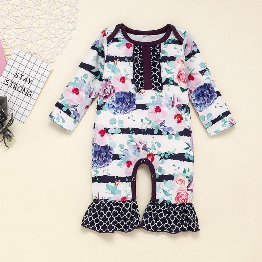 Baby Girls Floral Printed Long Sleeve Romper Wholesale Clothing Baby