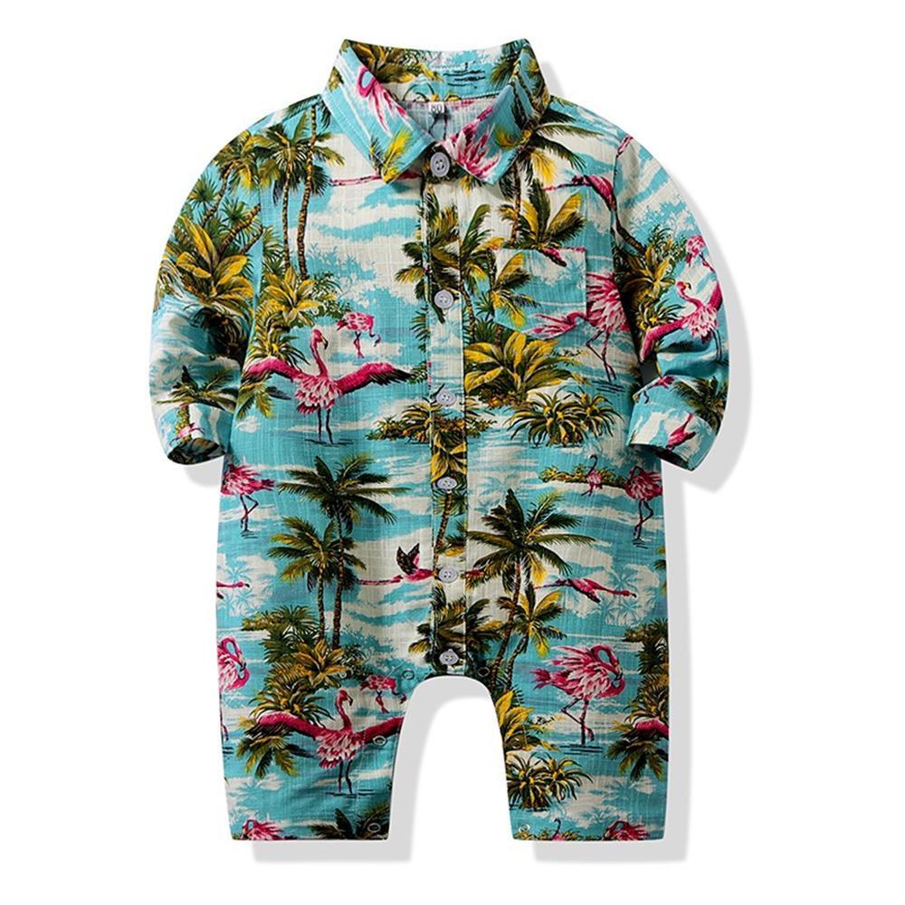 Baby Boys Beach Coconut Tree print Leisure Long Sleeve Romper Wholesale Baby Outfits