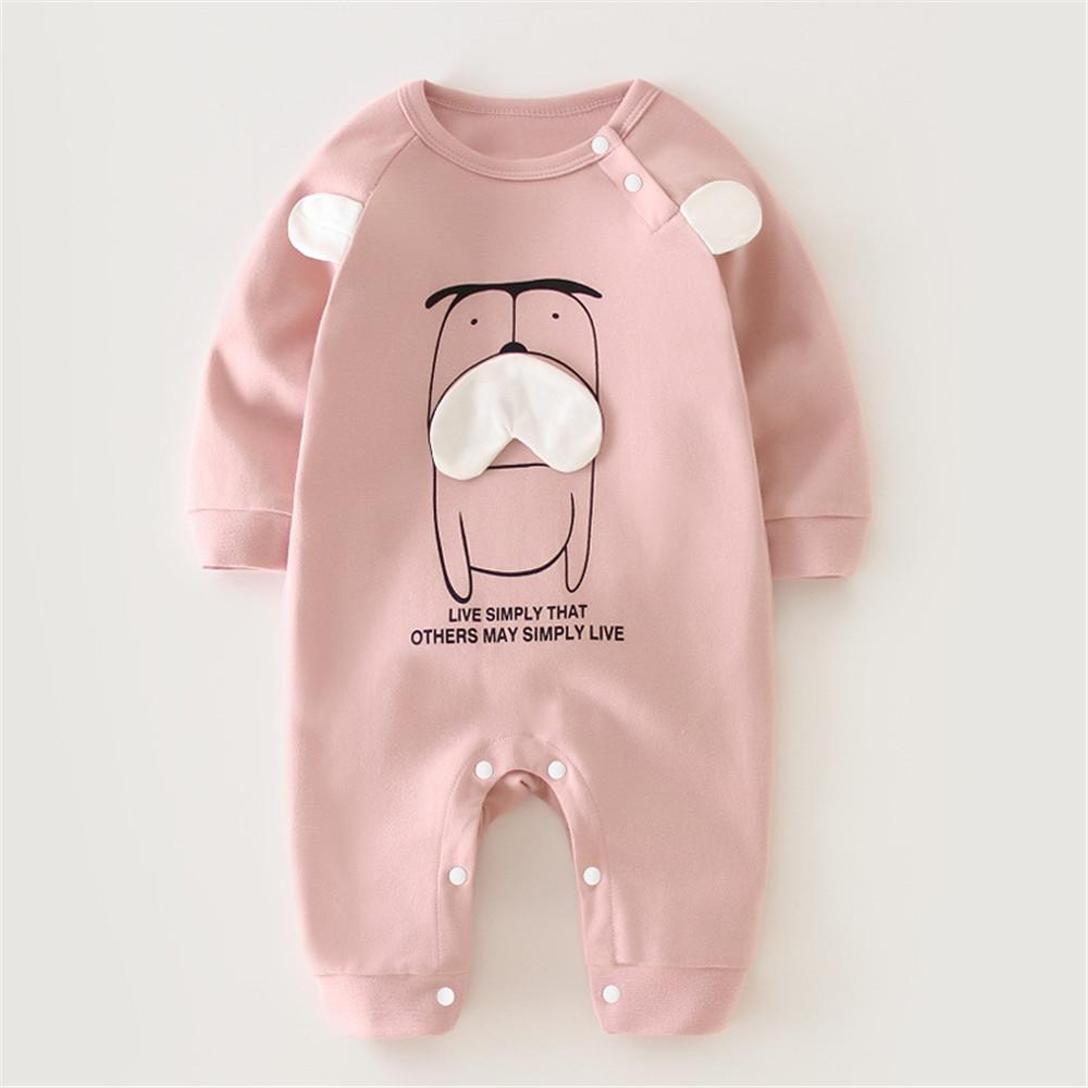 Baby Boys Beard Dog Letter Printed Long Sleeve Romper