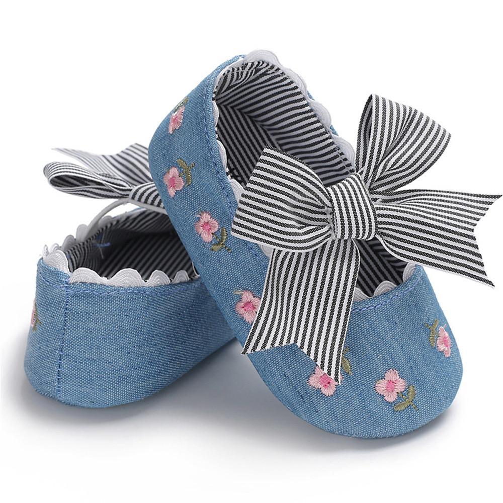 Baby Girls Bow Embroidered Princess Flat Shoes