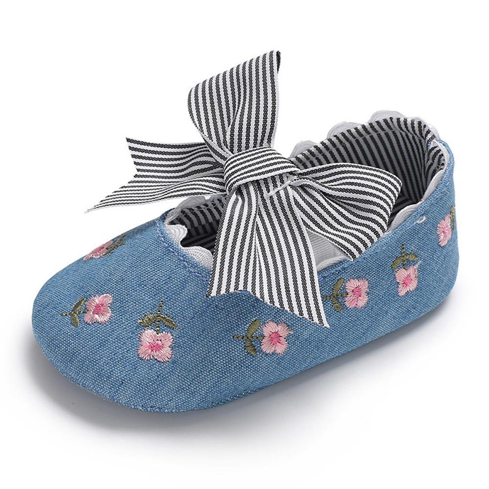 Baby Girls Bow Embroidered Princess Flat Shoes