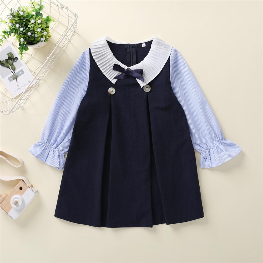 Baby Girls Bow Long Sleeve Button Dress Baby Clothes Suppliers