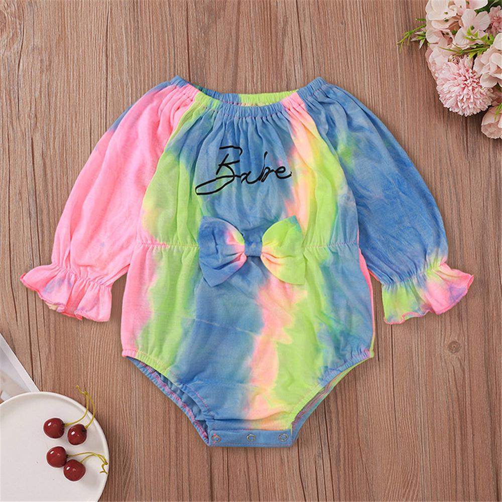 Baby Girls Bow Long Sleeve Letter Tie Dye Romper Wholesale Baby Rompers