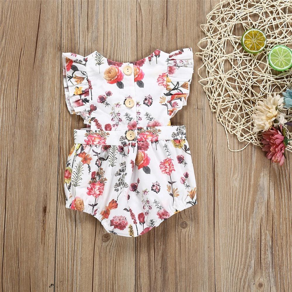 Baby Girls Button Floral Printed Flying Sleeve Romper boys boutique wholesale