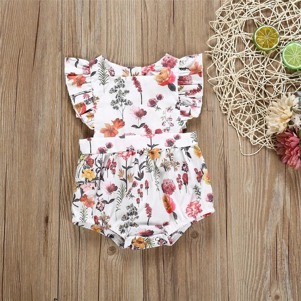 Baby Girls Button Floral Printed Flying Sleeve Romper boys boutique wholesale