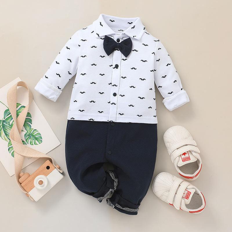 Baby Boy Mustache Pattern Baby One Piece Jumpsuit With Bow Tie