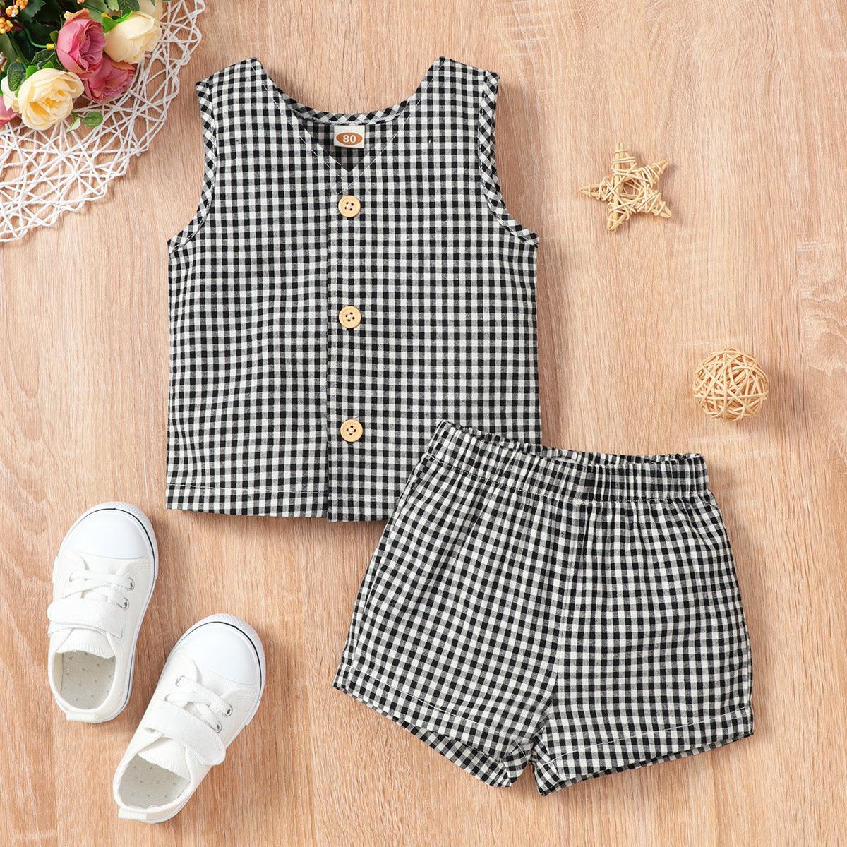 Baby Boy Plaid Vest And Shorts Baby Outfit Sets