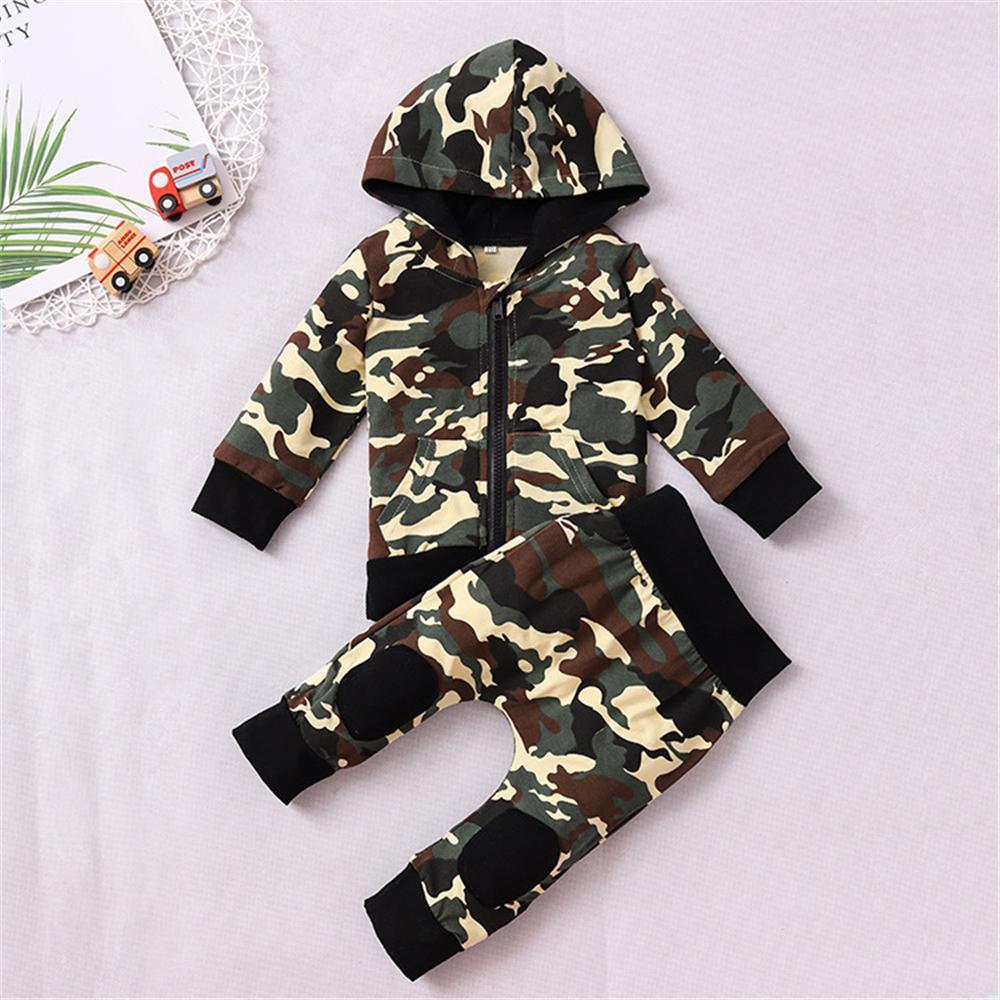 Baby Boys Camo Hooded Zipper Jacket & Pants Wholesale Baby Leggings