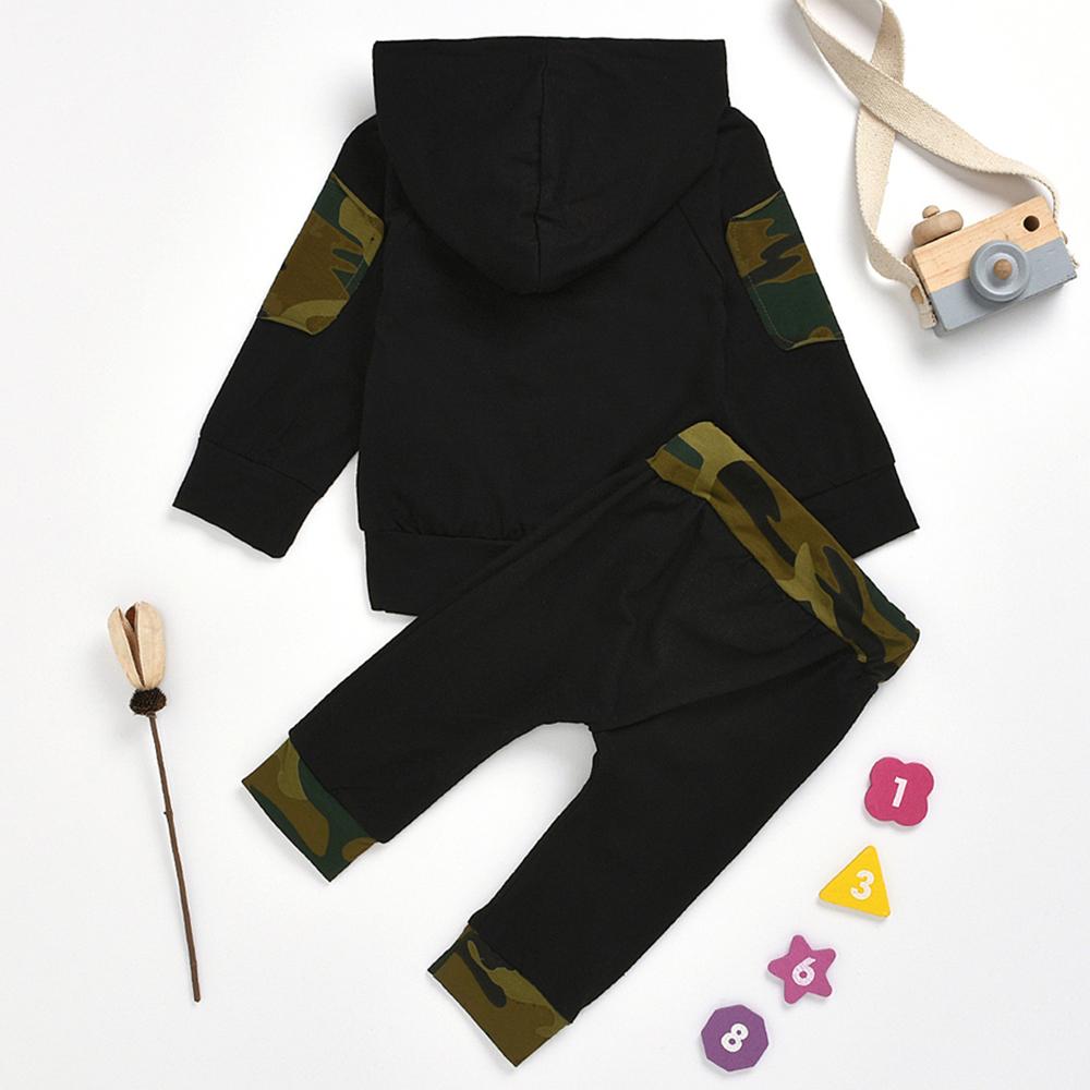 Baby Boys Camo Letter Printed Hooded Long Sleeve Top & Pants Wholesale