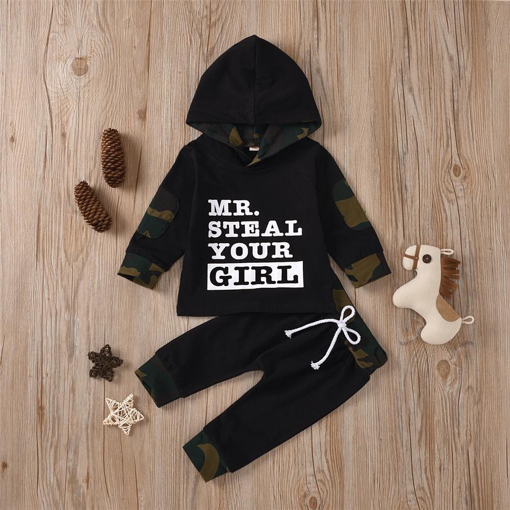 Baby Boys Camo Letter Printed Hooded Top & Pants Baby Wholesales