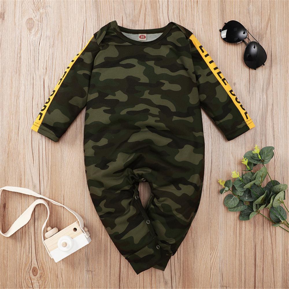 Baby Boys Camo Letter Printed Long Sleeve Wholesale Baby Rompers