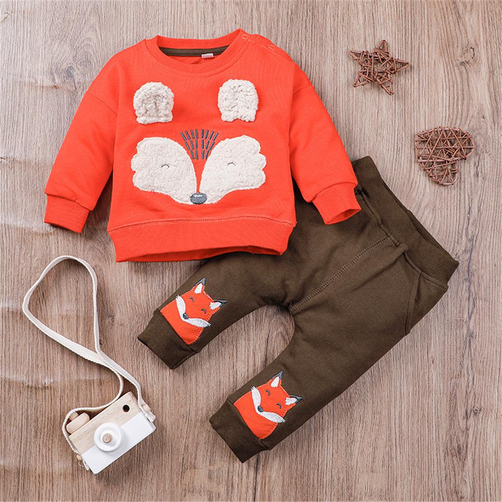 Baby Boys Cartoon Fox Long Sleeve Top & Pants Baby Clothes Warehouse