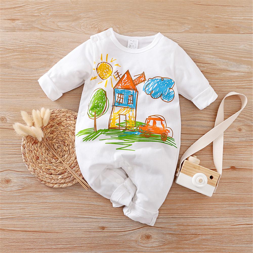 Baby Cartoon Graffiti Printed Long-sleeve Rompers