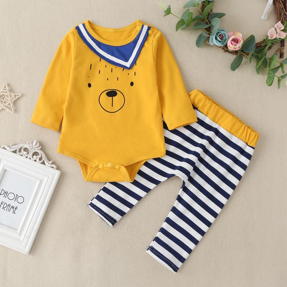 Baby Boys Cartoon Long Sleeve Romper & Stripe Bottoms Baby Wholesale