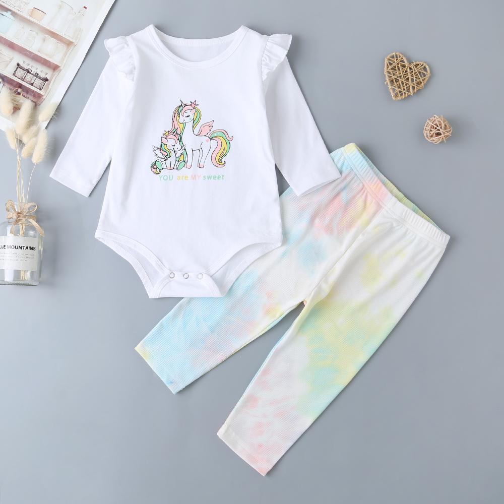 Baby Cartoon Long Sleeve Romper & Tie Dye Pants