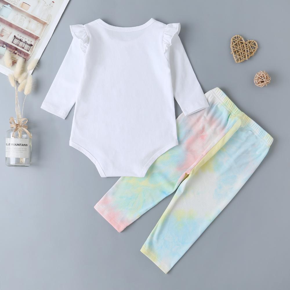 Baby Cartoon Long Sleeve Romper & Tie Dye Pants