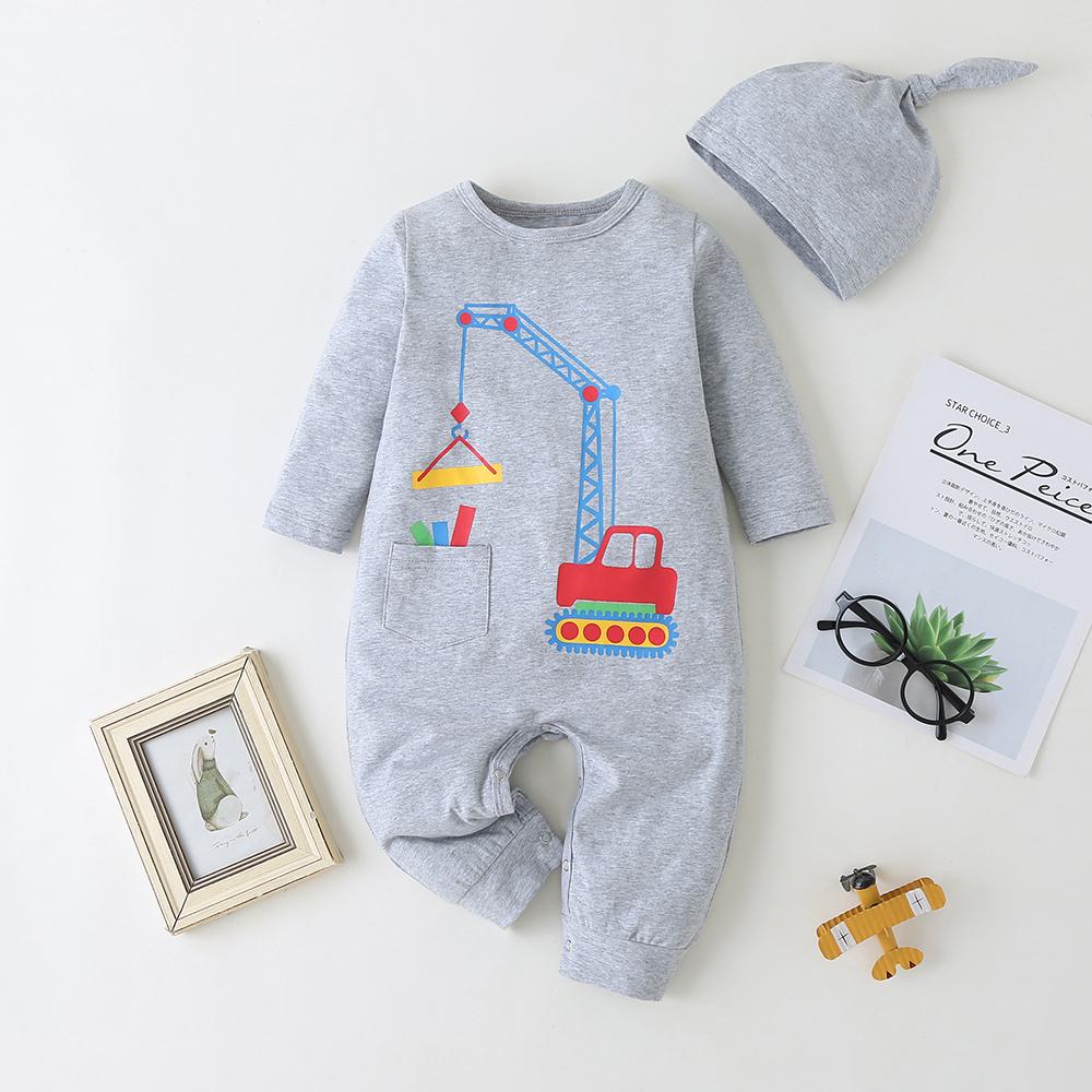 Baby Cartoon Pocket Long-sleeve Romper & Hat