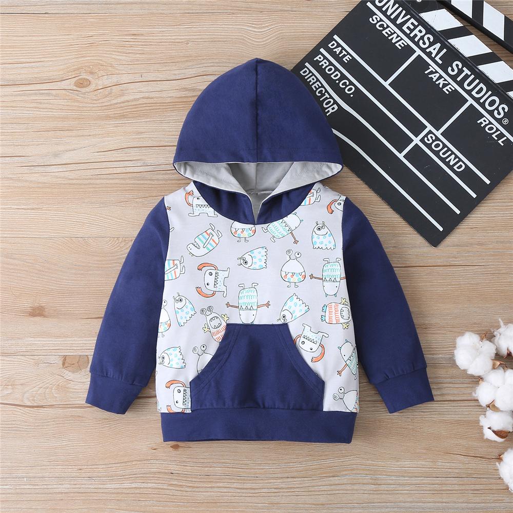 Baby Boys Cartoon Printed Hooded Long Sleeve Top & Pants Boys Casual Suits