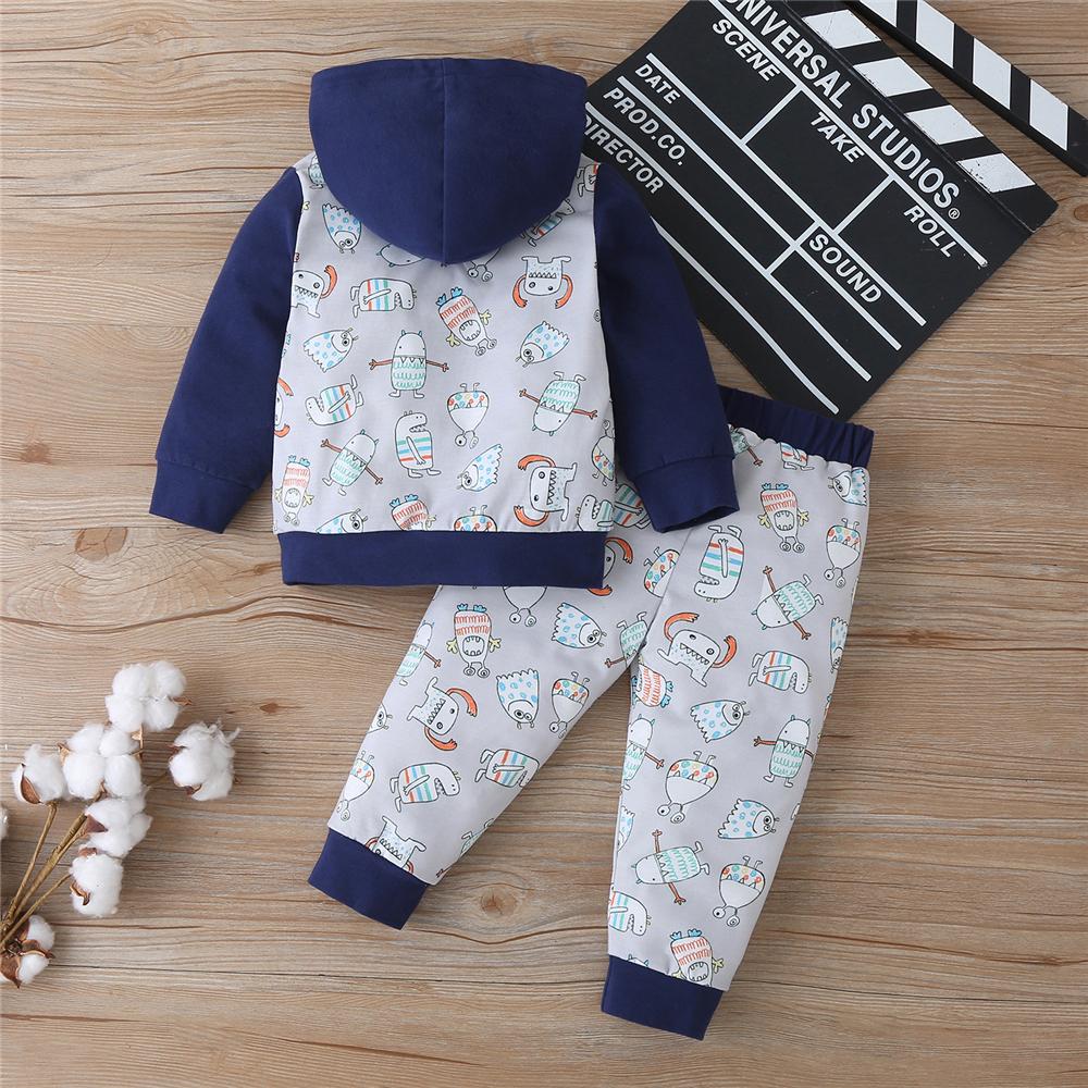 Baby Boys Cartoon Printed Hooded Long Sleeve Top & Pants Boys Casual Suits