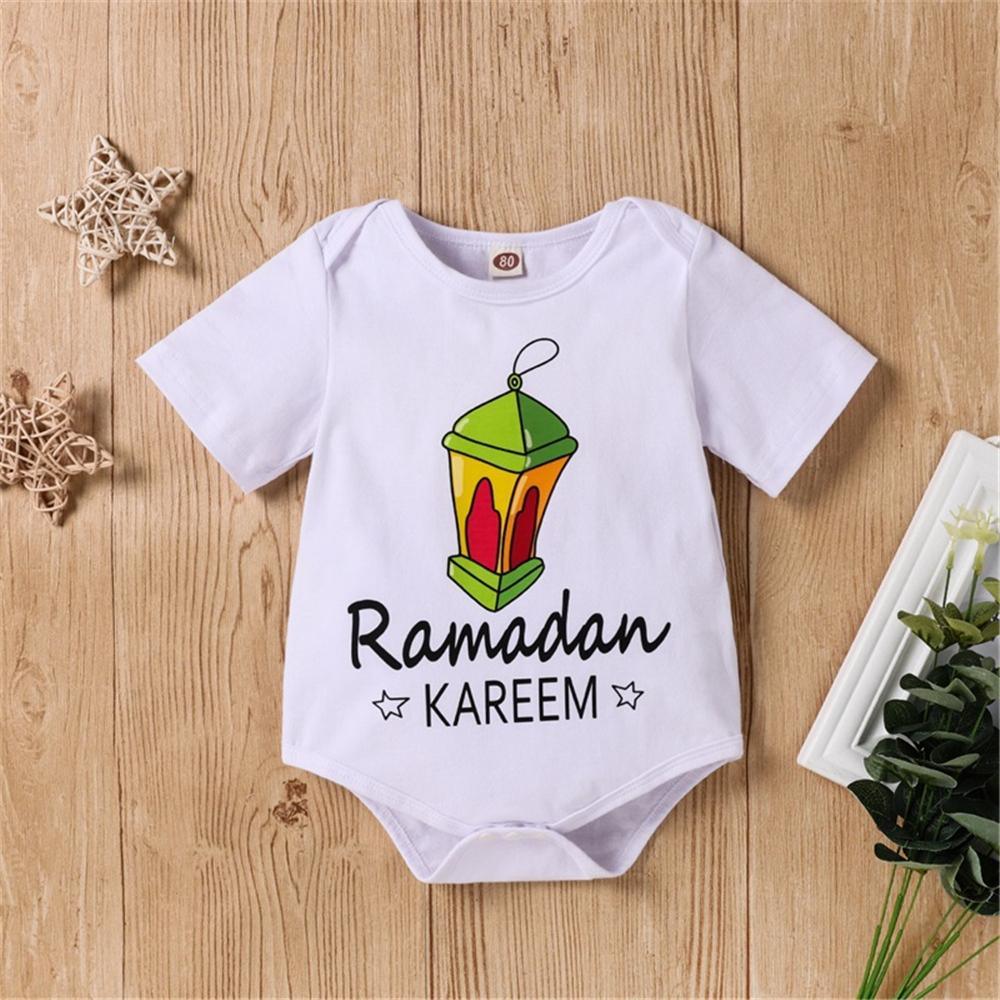 Baby Cartoon Rammadan Letter Printed Short Sleeve Romper new born baby dress wholesale