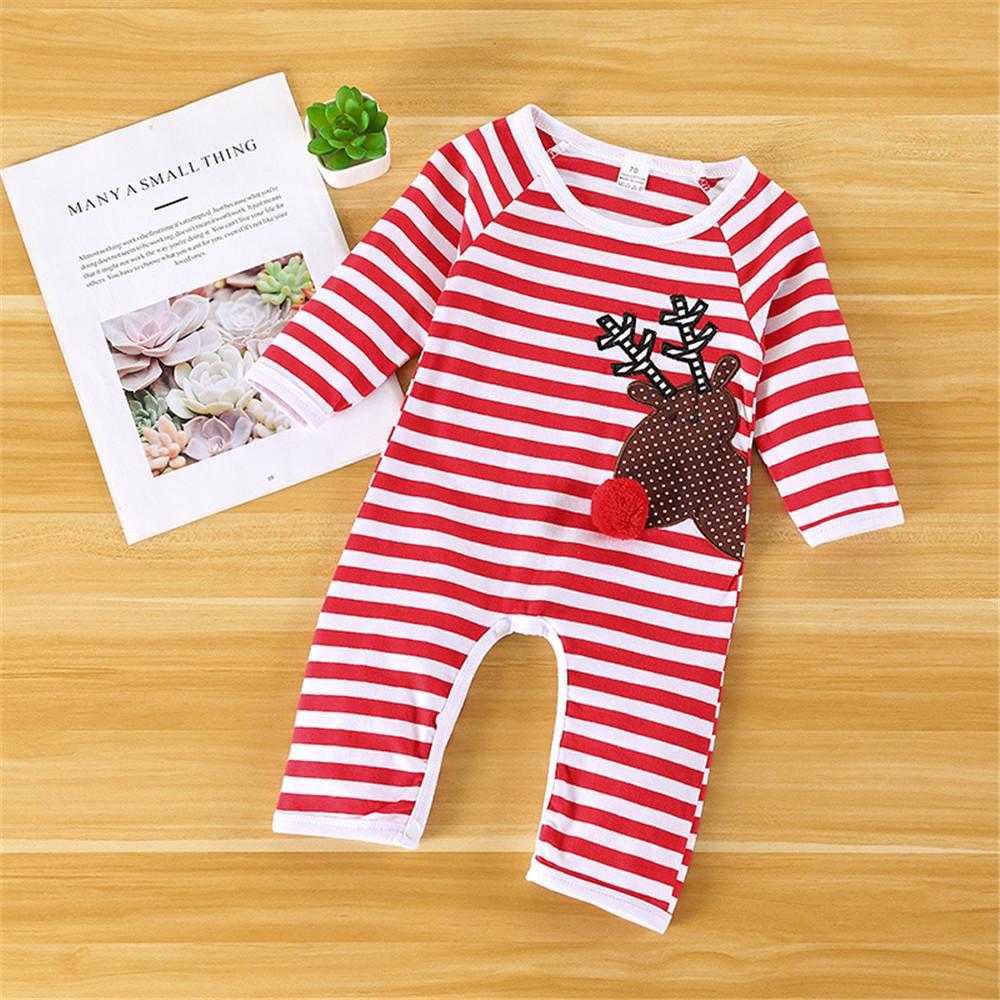 Baby Deer Cartoon Striped Printed Rompers