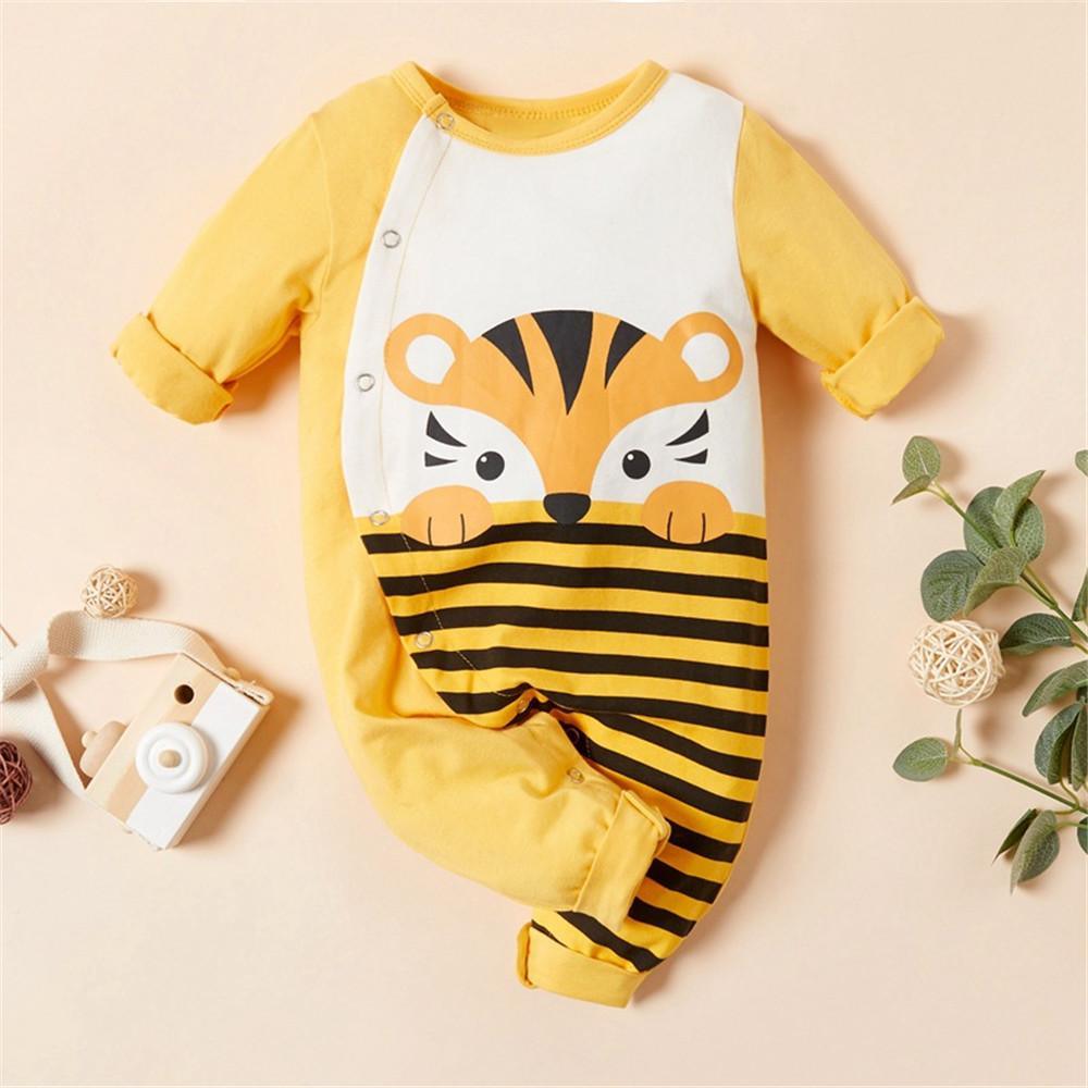 Baby Boys Cartoon Tiger Striped Printed Long Sleeve Romper