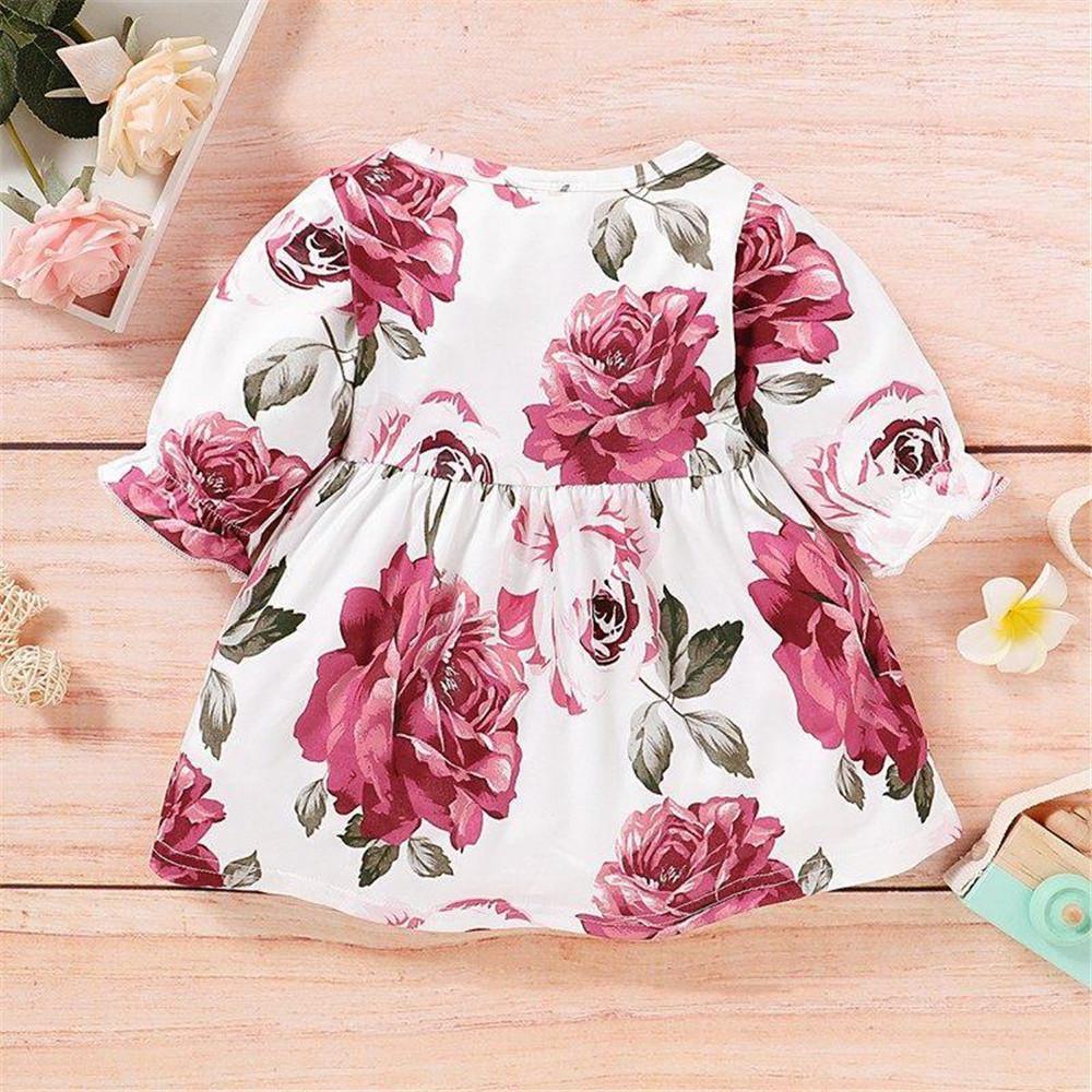 Baby Casual Floral Printed Crew Neck Dress