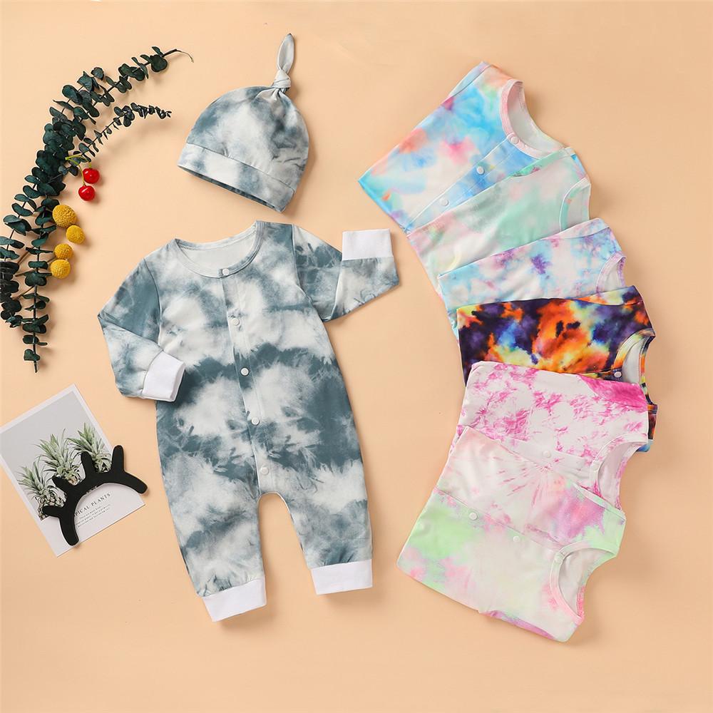 Baby Casual Tie Dye Long Sleeve Romper & Hat