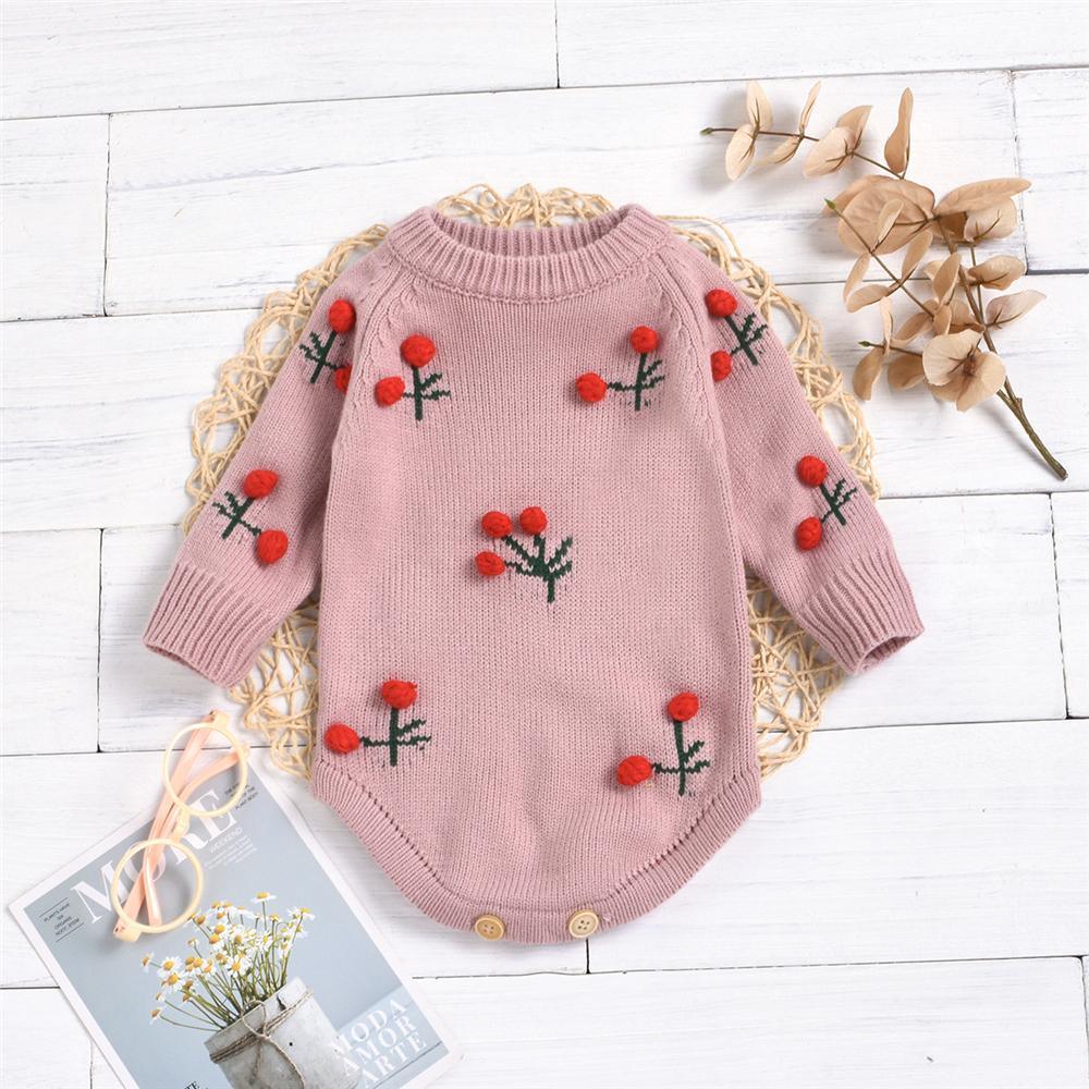 Baby Girls Cherry Ball Long Sleeve Crew Neck Romper Baby Clothes Vendors