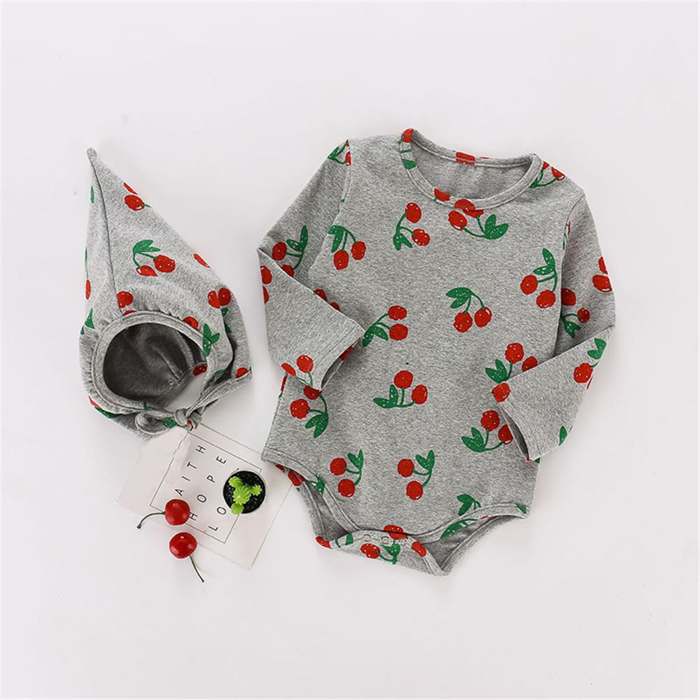 Baby Girls Cherry Printed Romper & Hat