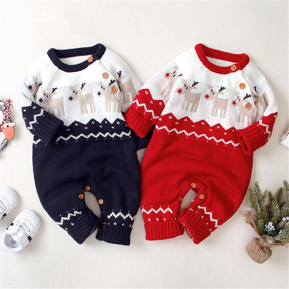 Baby Boys Christmas Cartoon Elk Long Sleeve Romper