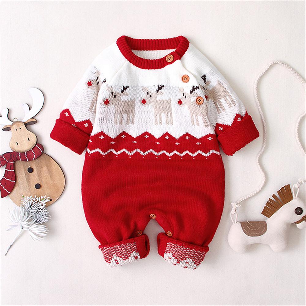 Baby Boys Christmas Cartoon Elk Long Sleeve Romper