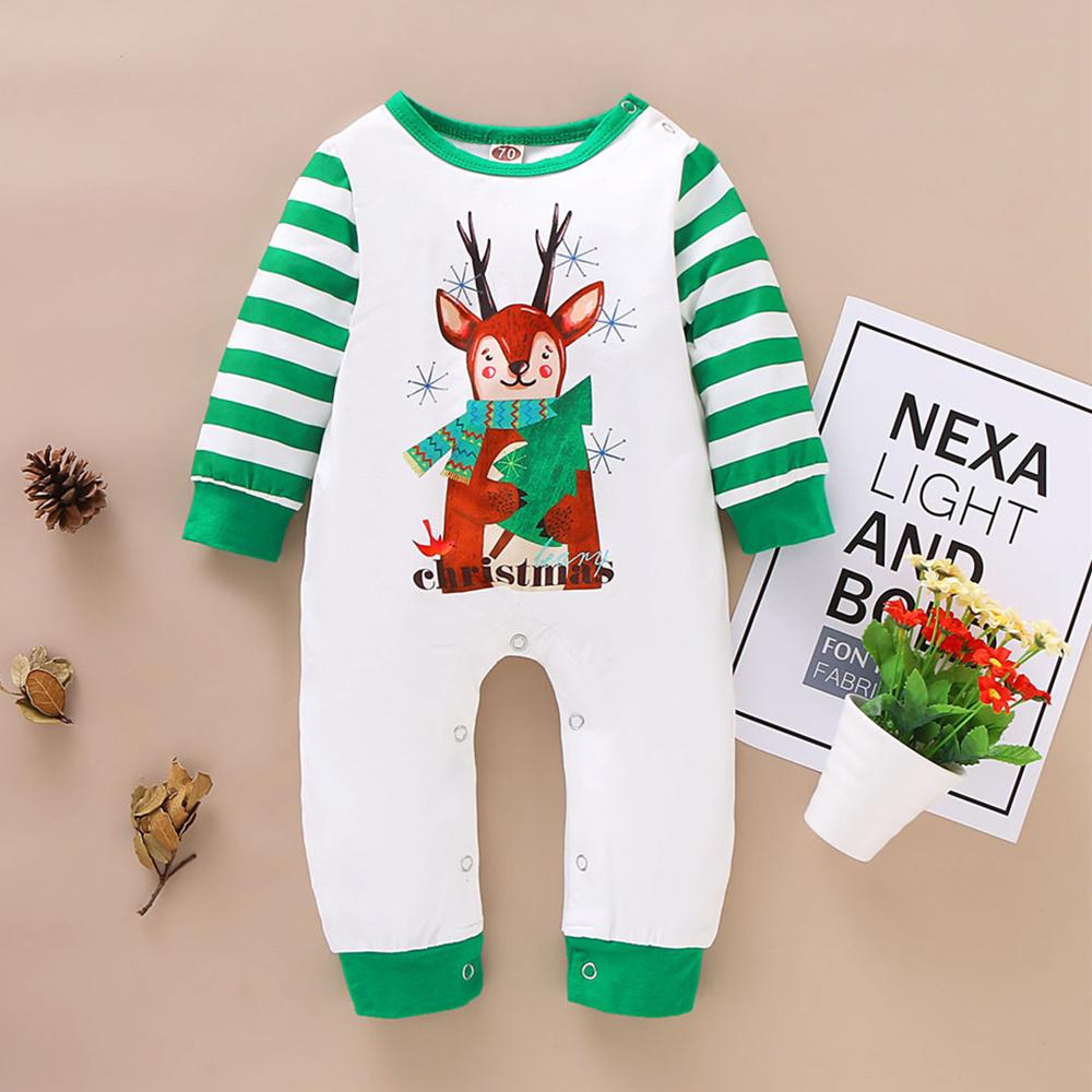 Baby Christmas Deer Striped Long Sleeve Romper