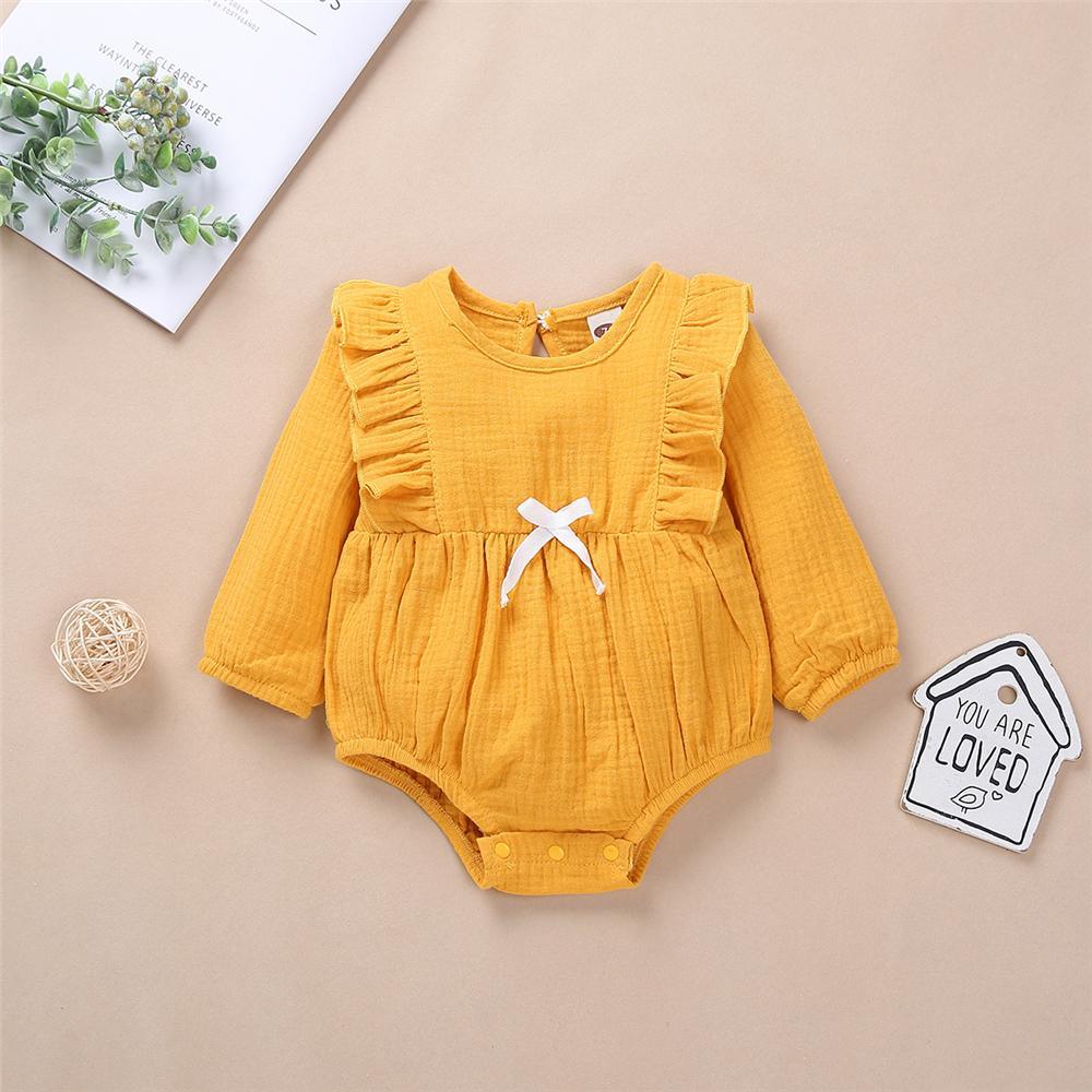 Baby Girls Cotton Solid Long Sleeve Romper Baby Clothes Vendors