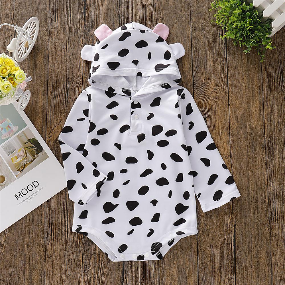 Baby Girls Cow Polka Dot Hooded Long Sleeve Romper Wholesale Clothing Baby